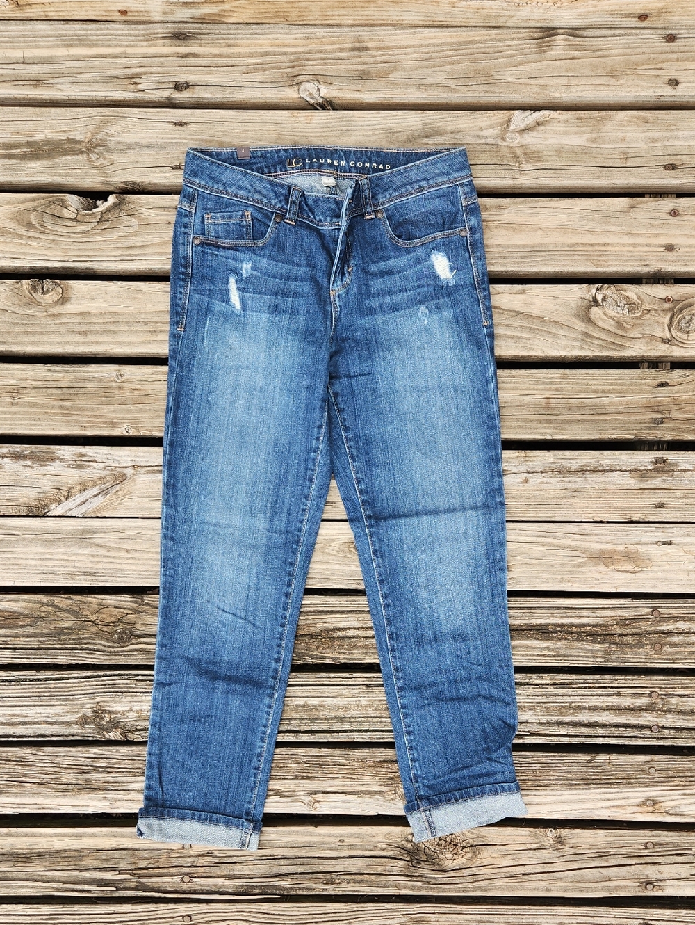 LC Lauren Conrad Dark Wash Distressed Jeans 4 Casual Skinny Crop Straight